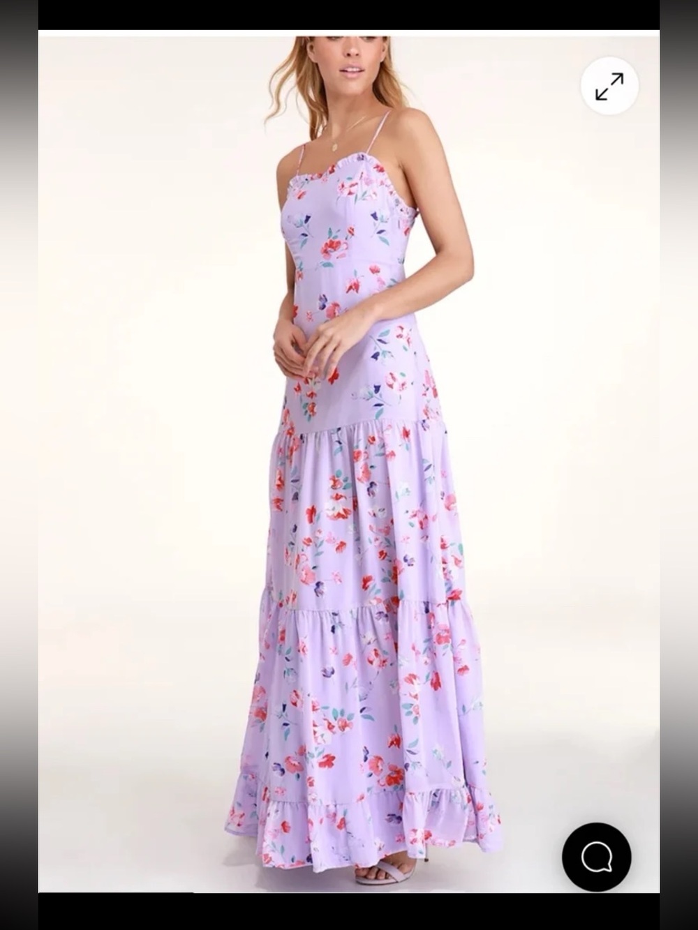 Lulus Melissa Lavender Floral Print Tiered Maxi Dress size Large